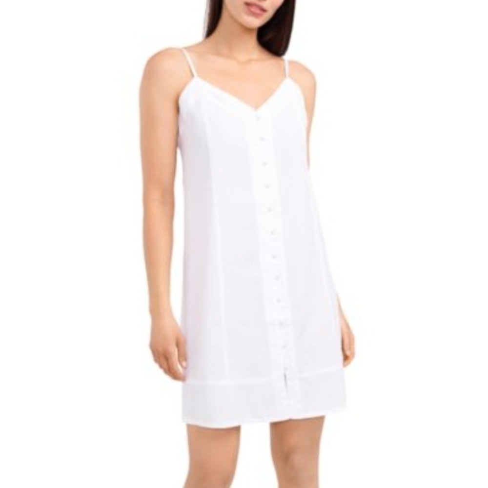 Vince Camuto Button Front Lyocell Mini Dress White‎ XS Minimalist Resortwear NWT